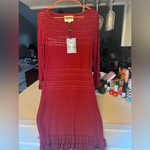 NWT FOR LOVE AND LEMONS KNITZ RED LONG SLEEVED DRESS - Picture 9 of 9
